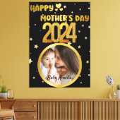 Modern Schattige Golden Happy Moederdag Foto Zwart Canvas Afdruk (Insitu (Woonkamer))