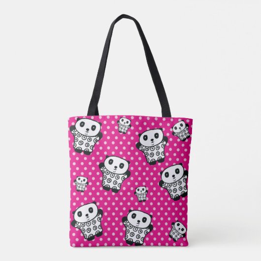 Modern Schattige Kawaii Panda Beer Roze Polka Dot Tote Bag (Achterkant)