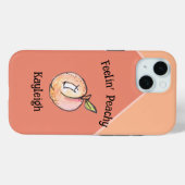 Modern Schattige Kitschy Peach Naam toevoegen Fun Case-Mate iPhone Case (Achterkant (horizontaal))