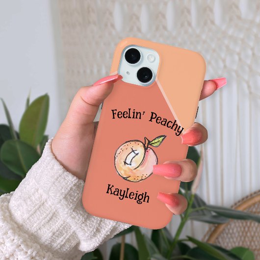 Modern Schattige Kitschy Peach Naam toevoegen Fun Case-Mate iPhone Case
