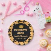 Modern Schattige Klassiek Zwart & Geel Afstuderen Papieren Bordje (Feest)