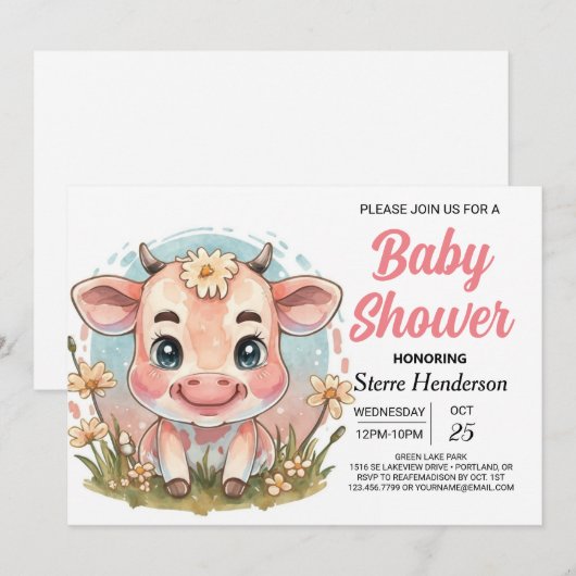 Modern Schattige Land Boerderij Koe Baby shower Kaart (Voorkant / Achterkant)