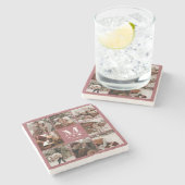 Modern Schattige Monogram Initiaal Familienaam & F Stenen Onderzetter (Zijkant)