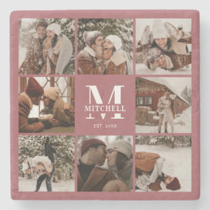 Modern Schattige Monogram Initiaal Familienaam & F Stenen Onderzetter