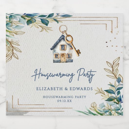 Modern Schattige nieuw huis housewarming party Sparkling Wijnetiket (Enkel label)