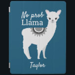 Modern schattige NO Prob Llama met naam blauw iPad Cover<br><div class="desc">Modern Schattige NO Prob Llama met Naam Blauw iPad Smart Hoesje Voeg een vleugje plezier en persoonlijkheid toe aan uw iPad met onze Modern Schattige NO Prob Llama met Naam Blauw iPad Smart Hoesje. Met een speelse lama-illustratie en het humoristische citaat "NO prob Llama" tegen een donkerblauwe achtergrond, combineert deze...</div>