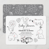 Modern Schattige Oerwoud Safari Dieren Baby shower Kaart (Voorkant / Achterkant)