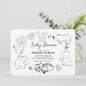 Modern Schattige Oerwoud Safari Dieren Baby shower Kaart (Staand voorkant)