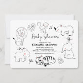 Modern Schattige Oerwoud Safari Dieren Baby shower Kaart (Voorkant)