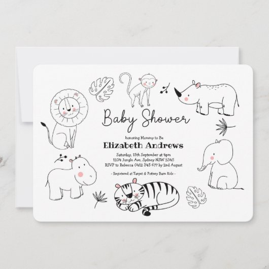 Modern Schattige Oerwoud Safari Dieren Baby shower Kaart (Voorkant)