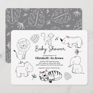 Modern Schattige Oerwoud Safari Dieren Baby shower Kaart
