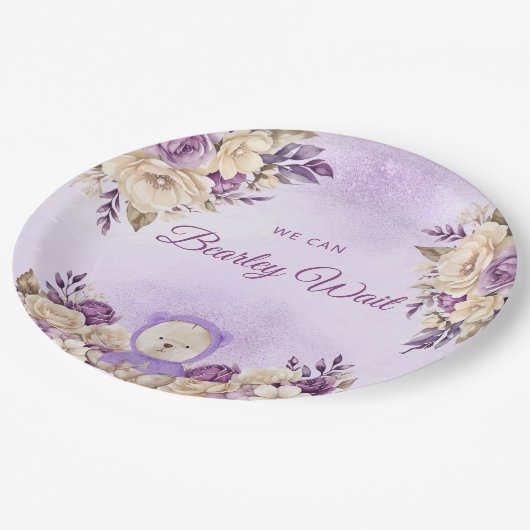 Modern Schattige Paarse Boho Teddy Bear Baby showe Papieren Bordje (Gekanteld)