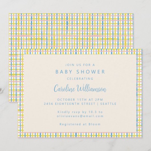 Modern  Schattige pastel Baby shower Kaart (Voorkant / Achterkant)