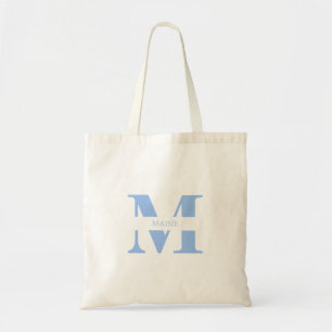 Modern Schattige pastelblauw gepersonaliseerd mono Tote Bag