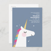 Modern Schattige Rainbow Unicorn Verjaardagsfeest Uitnodiging Briefkaart (Voorkant / Achterkant)