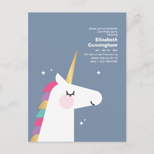 Modern Schattige Rainbow Unicorn Verjaardagsfeest Uitnodiging Briefkaart (Voorkant)