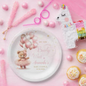 Modern Schattige Roze Boho Teddy Bear Meisje Baby  Papieren Bordje (Feest)