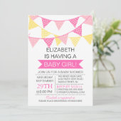 Modern Schattige Roze Bunting MEISJES Baby shower Kaart (Staand voorkant)
