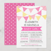 Modern Schattige Roze Bunting MEISJES Baby shower Kaart (Voorkant / Achterkant)