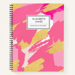 Modern Schattige Roze en Gouden Glitter Abstract P Notitieboek