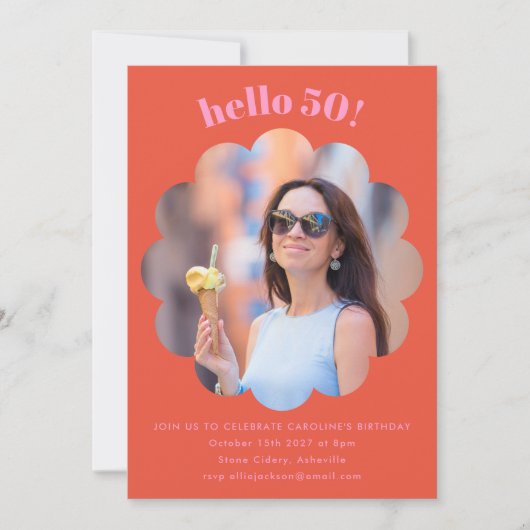 Modern Schattige Roze Sinaasappel 50ste Verjaardag Kaart (Voorkant)