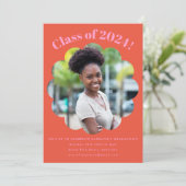 Modern Schattige Roze Sinaasappel Graduation Party Kaart (Staand voorkant)