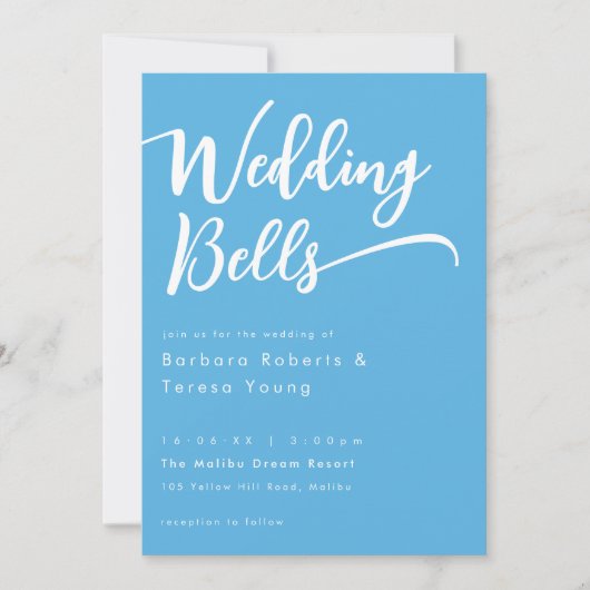 Modern Schattige Sky Blue Bells Script Wedding Kaart (Voorkant)