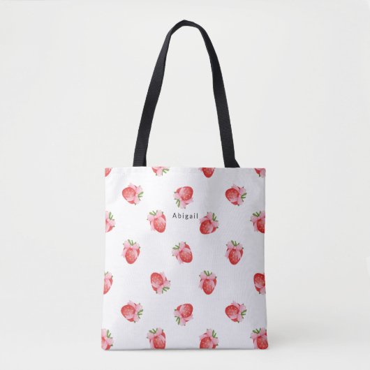 Modern Schattige Strawberry Design Monogram Tote Bag (Voorkant)