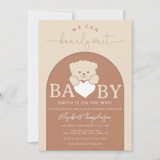 Modern Schattige teddybeer neutraal Baby shower Kaart (Voorkant)