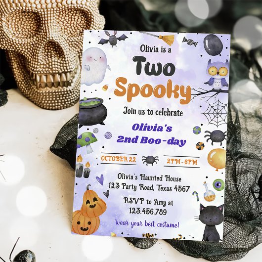 Modern Schattige Twee Spooky Halloween 2e Verjaard Kaart