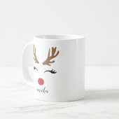 Modern Schattige vrolijk kerstrendiergezicht Koffiemok (Voorkant links)