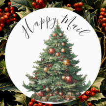 Modern Schattige Waterverf kerstboom wensen label