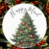 Modern Schattige Waterverf kerstboom wensen label