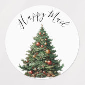 Modern Schattige Waterverf kerstboom wensen label (Design 1)