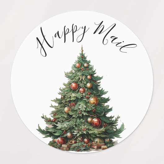 Modern Schattige Waterverf kerstboom wensen label (Design 1)