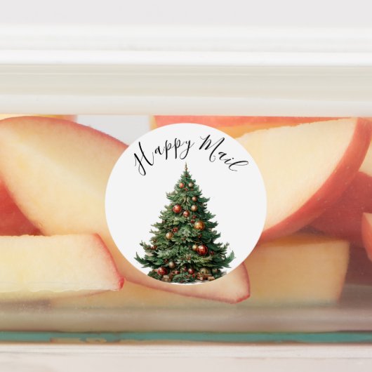 Modern Schattige Waterverf kerstboom wensen label (Aangebracht)