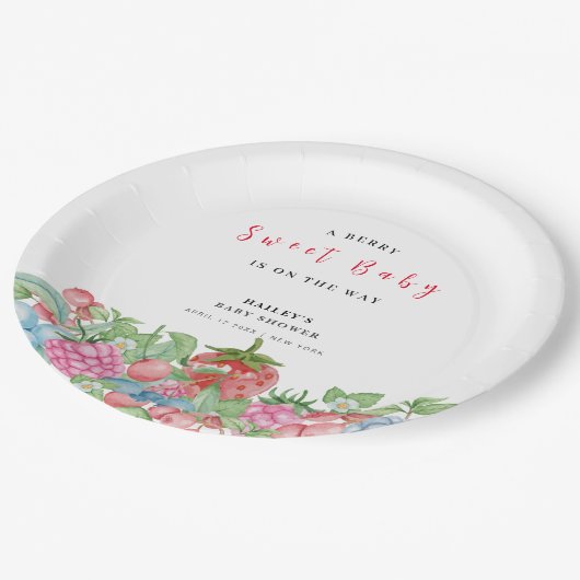 Modern Schattige Wild Berry Sweet Baby shower Papieren Bordje (Gekanteld)