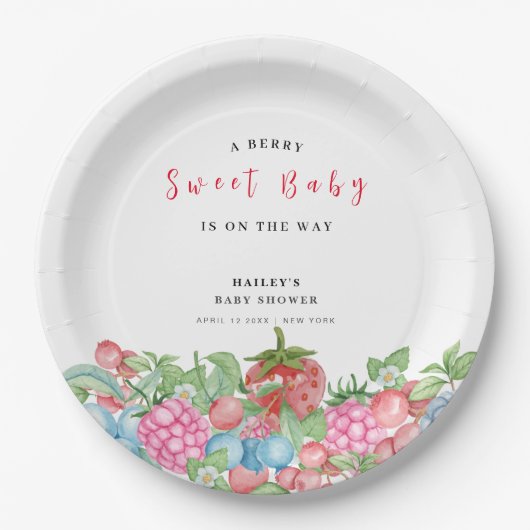 Modern Schattige Wild Berry Sweet Baby shower Papieren Bordje (Voorkant)