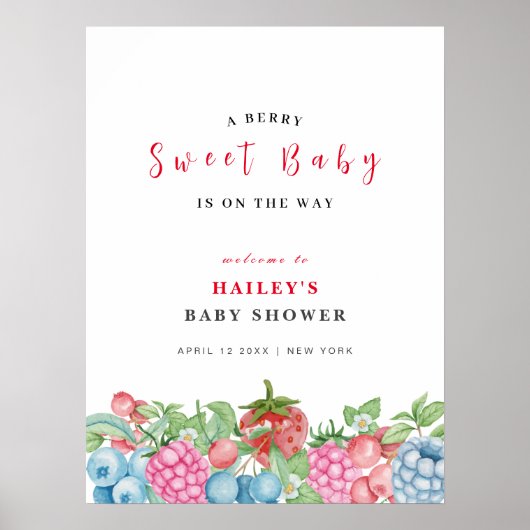 Modern Schattige Wild Berry Sweet Baby shower Welk Poster (Voorkant)