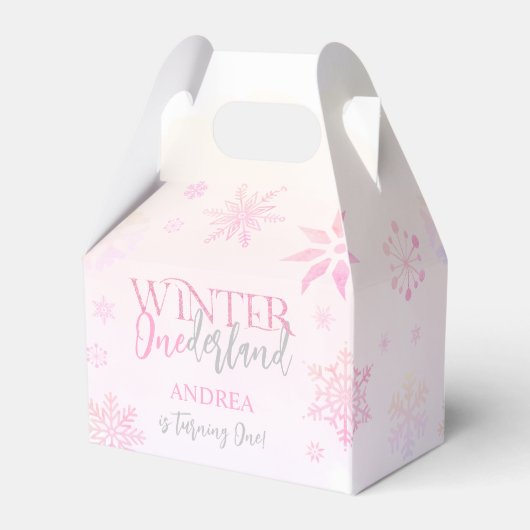 Modern Schattige Winter ONEderland Roze Eerste Ver Bedankdoosjes (Achterkant)