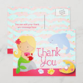 Modern Schattige Zeemeermin Roze Verjaardagsfeestj Briefkaart (Voorkant / Achterkant)