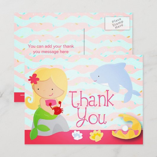 Modern Schattige Zeemeermin Roze Verjaardagsfeestj Briefkaart (Voorkant / Achterkant)