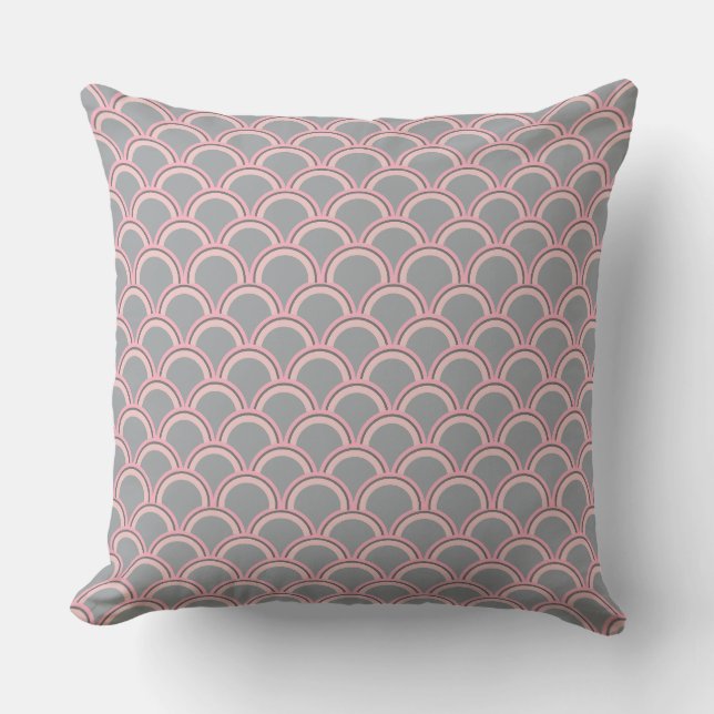 Modern Schelp Patroon Roze En Grijs Buitenkussen (Voorkant)