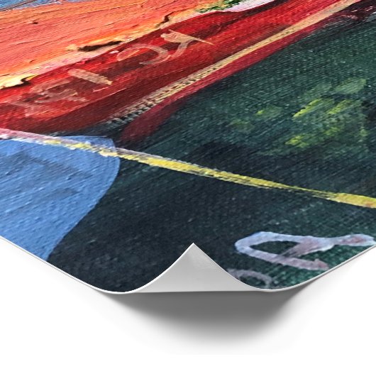 Modern schilderij rode boot in het zee poster (Hoek)