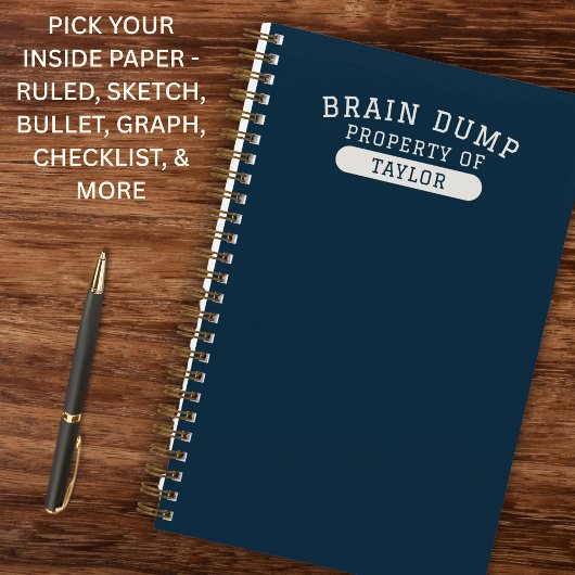 Modern School Brain Dump List Funny Navy Blue Notitieboek