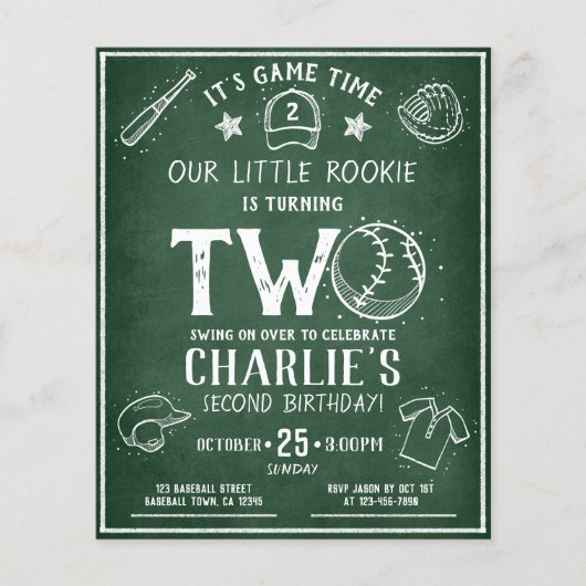 Modern schoolbord honkbal budget 2e verjaardag (Voorkant)