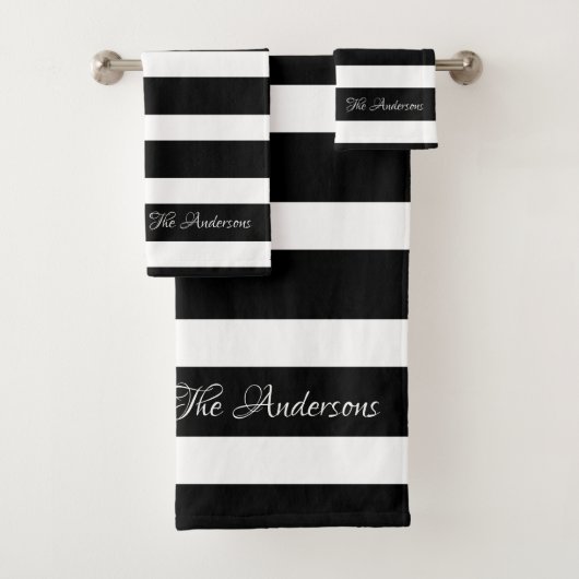 Modern Schoon Zwarte Witte Strepen Bad Handdoek (Insitu)
