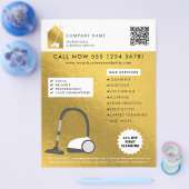 Modern Schoonmaak Schoonmaakdienst Logo Goud QR Co Flyer (Enkel)