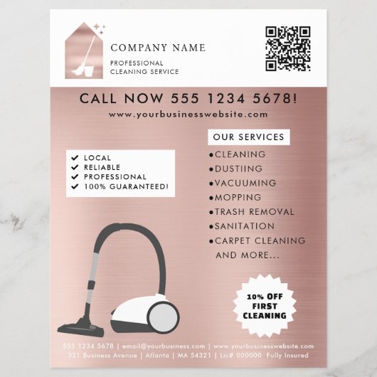 Modern Schoonmaak Schoonmaakdienst Logo Rose Goud Flyer (Voorkant)