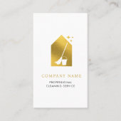 Modern Schoonmaakbedrijf Service Logo Goud QR Code Visitekaartje (Voorkant)
